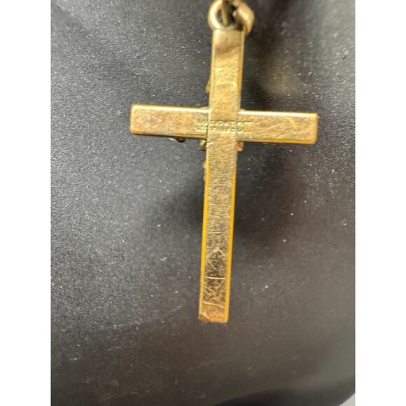 Vintage 1/20 10k Gold Filled Blue Topaz Cross Pendant Necklace C.T Signed - Picture 4 of 9